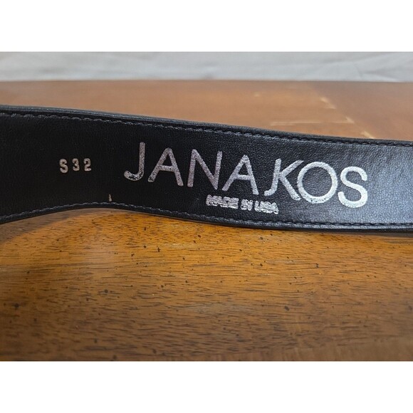 JANA KOS Belt Rhinestone Design Buckle Reptile Croc Embossed Pattern Black Sz 32 - Picture 2 of 4